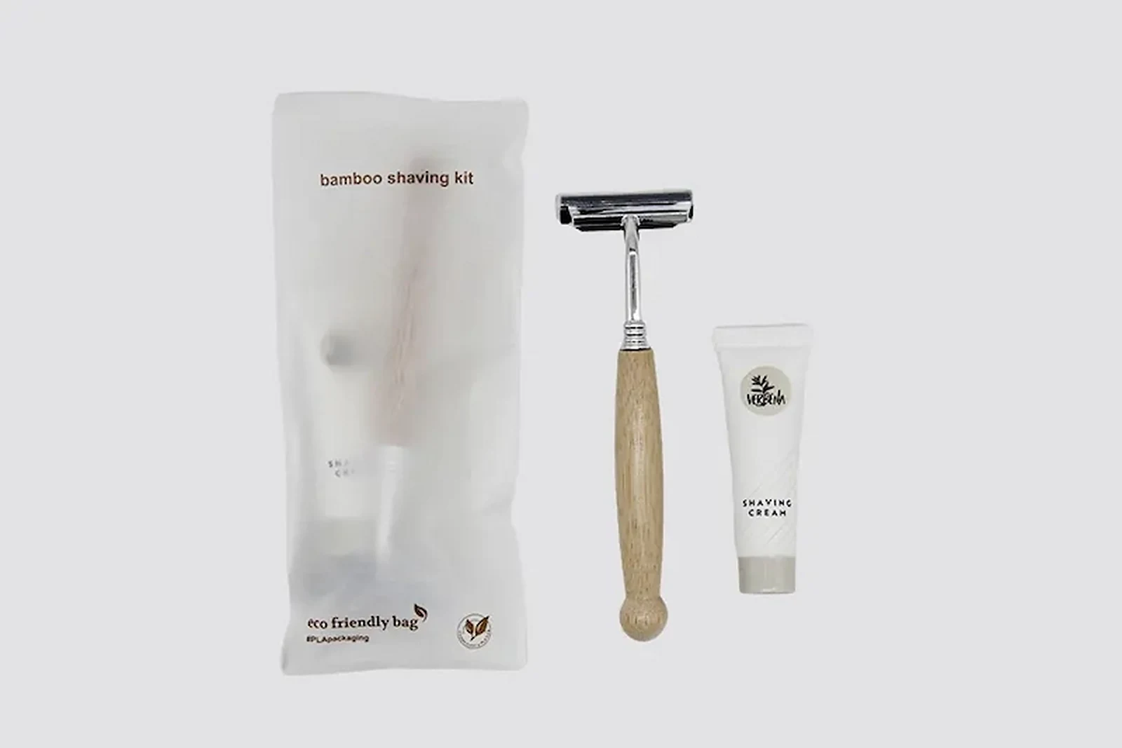 Kit rasage à manche bambou avec crème à raser dans son sachet PLA, ligne Green Classic