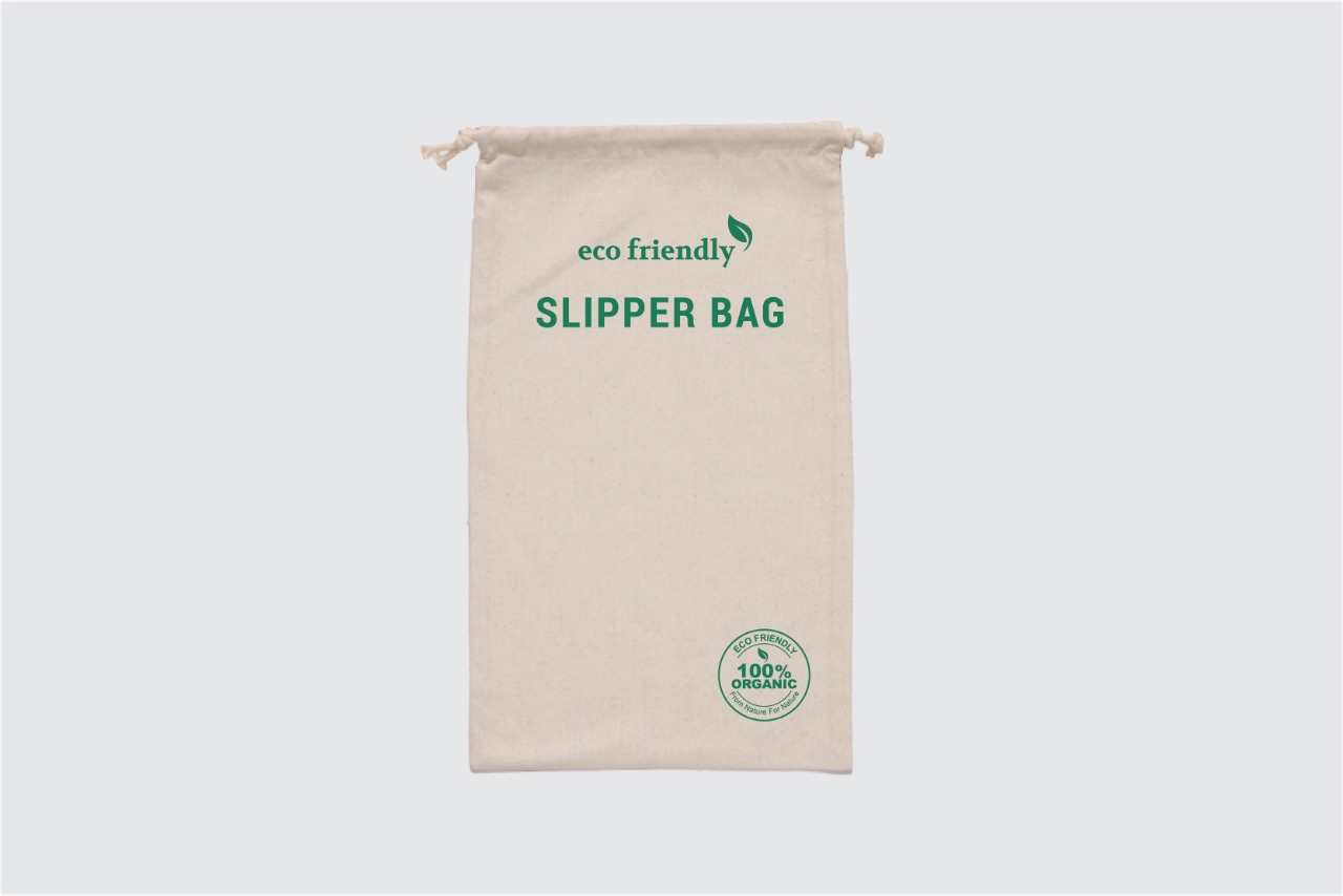 Cotton slipper bags 20x35cm with drawstring closure, natural