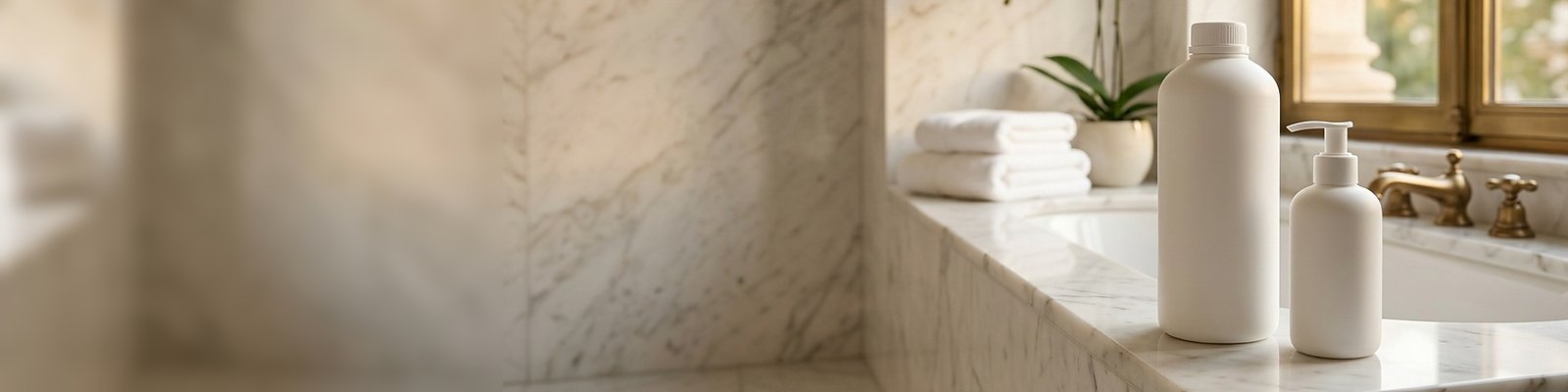 Nachfüllkanister neben einem Pumpspender für Hotelkosmetik