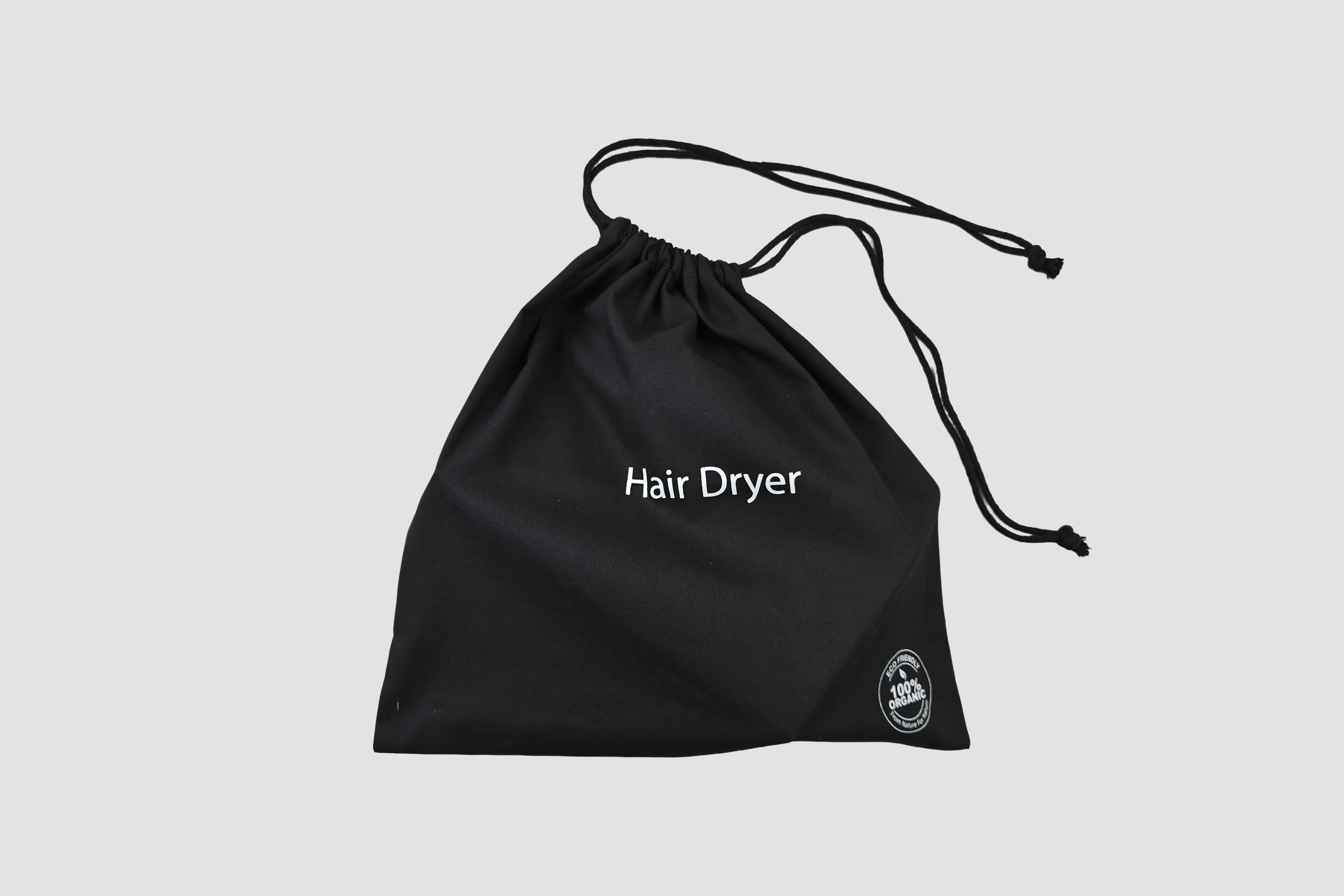 Pochette pour sèche-cheveux en coton 37x38cm avec cordon, noir