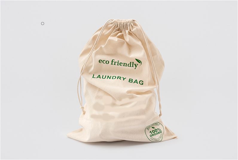 Bolsa para lavandería de algodón 40x60cm con cordón, natural