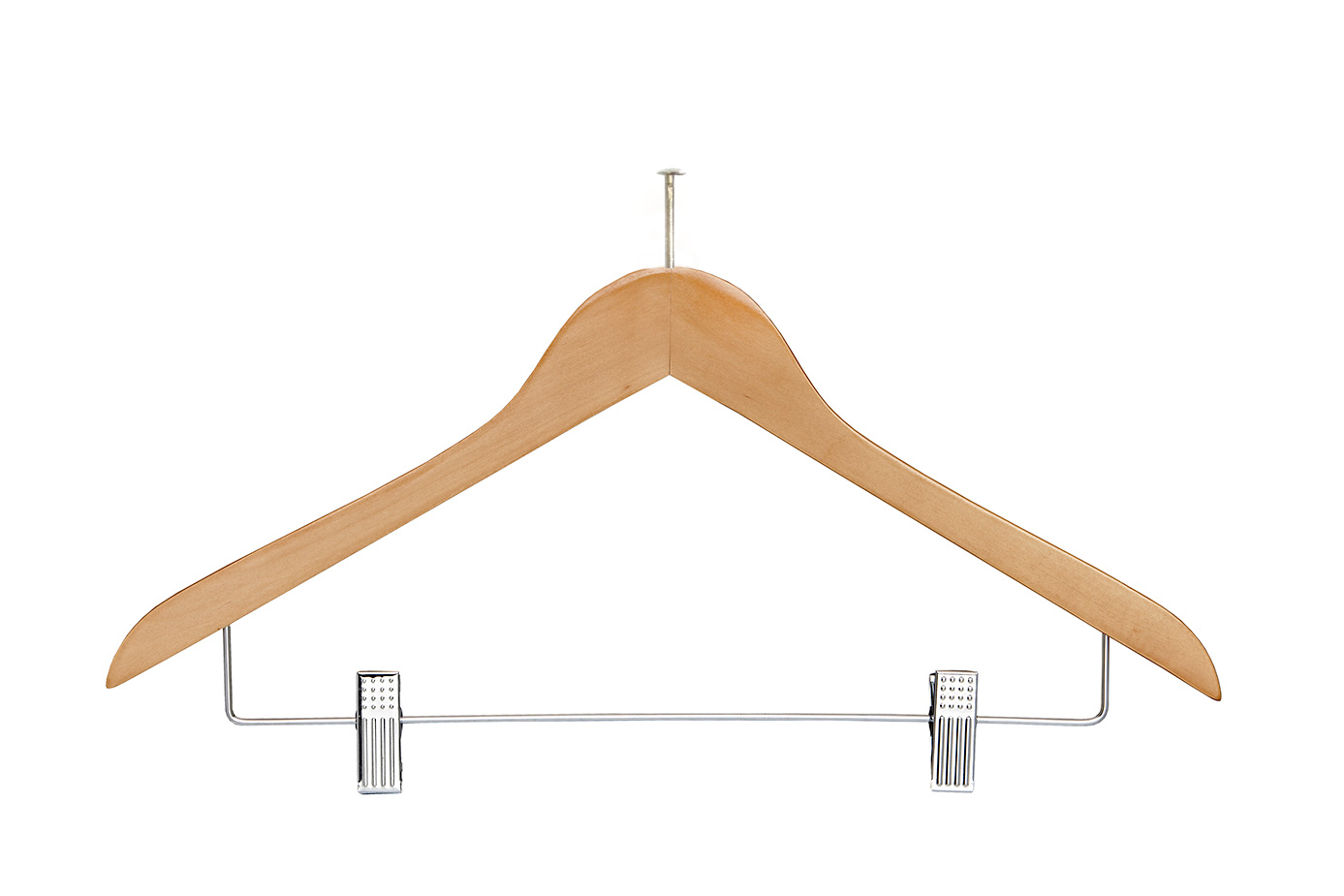 Percha de madera con dispositivo antirrobo y pinzas