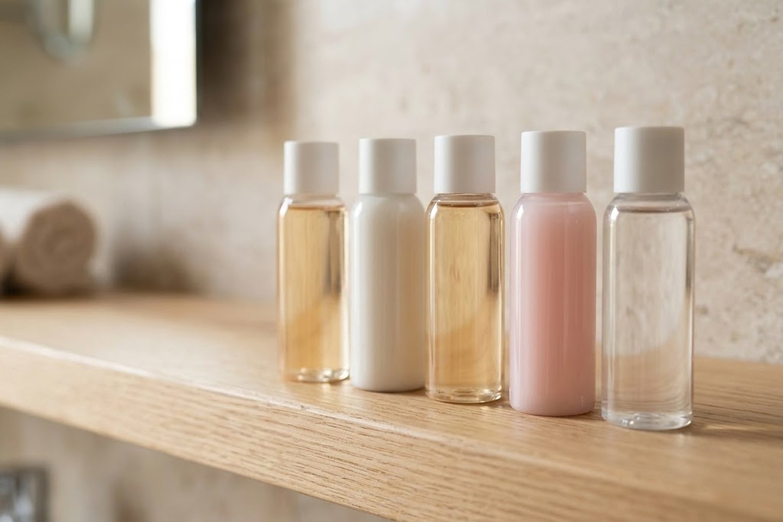 Einzelportionen im Flacon: Bagnoschiuma, Shampoo Doccia, Igiene Intima, Badesalz und Latte Corpo