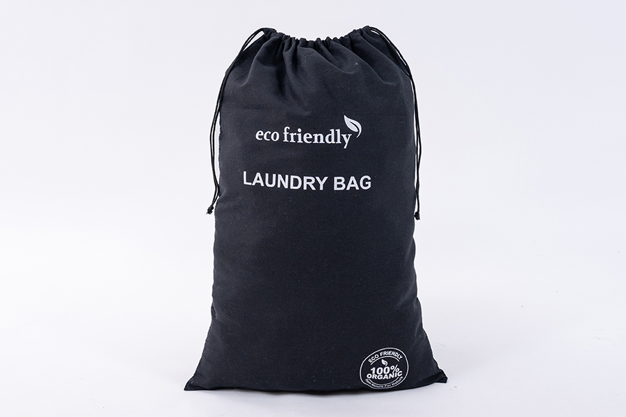 Cotton laundry bag 38x55cm with cord, black