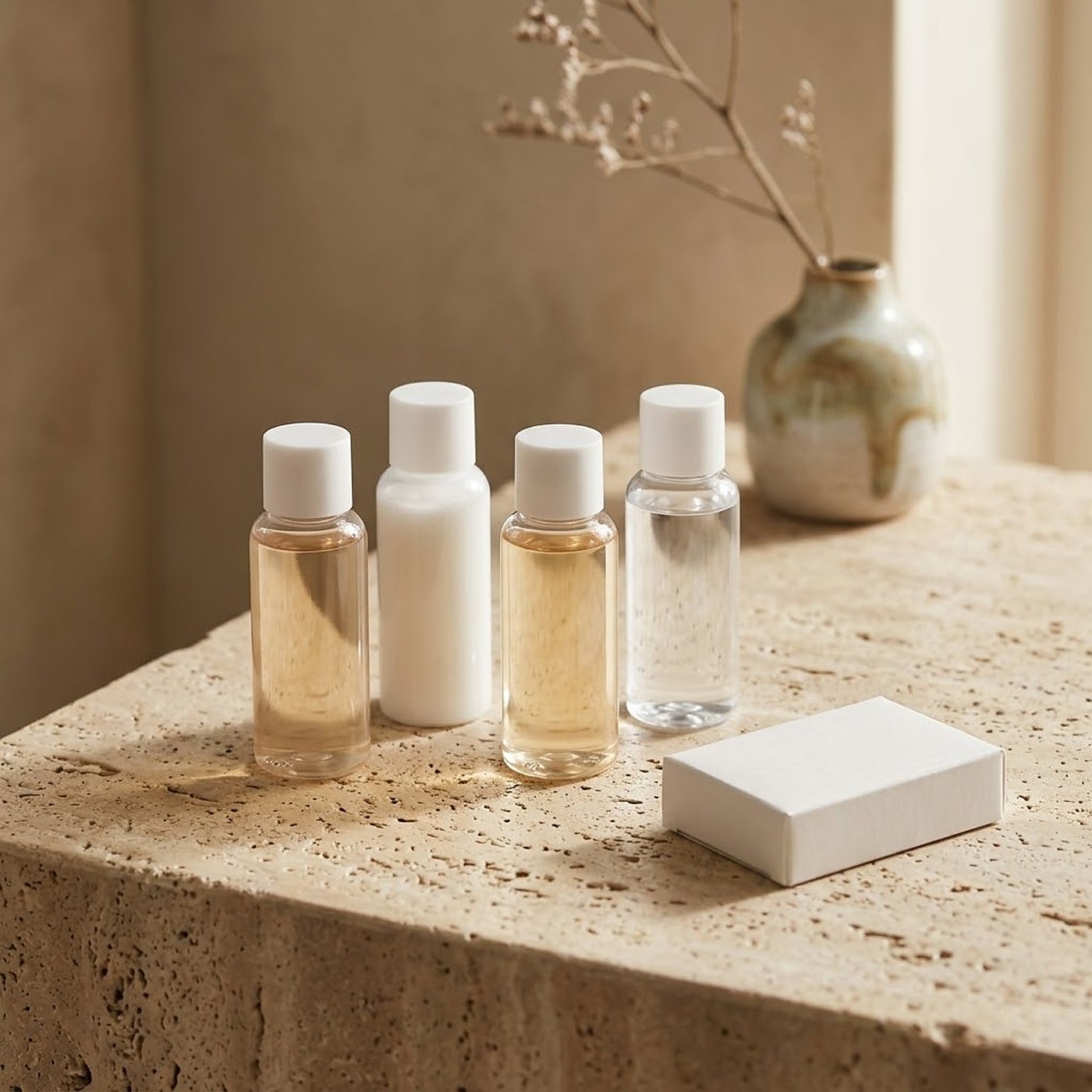 Einzelportionen: Seife 20 g, Shampoo Doccia, Bagnoschiuma und Body Lotion je 30 ml