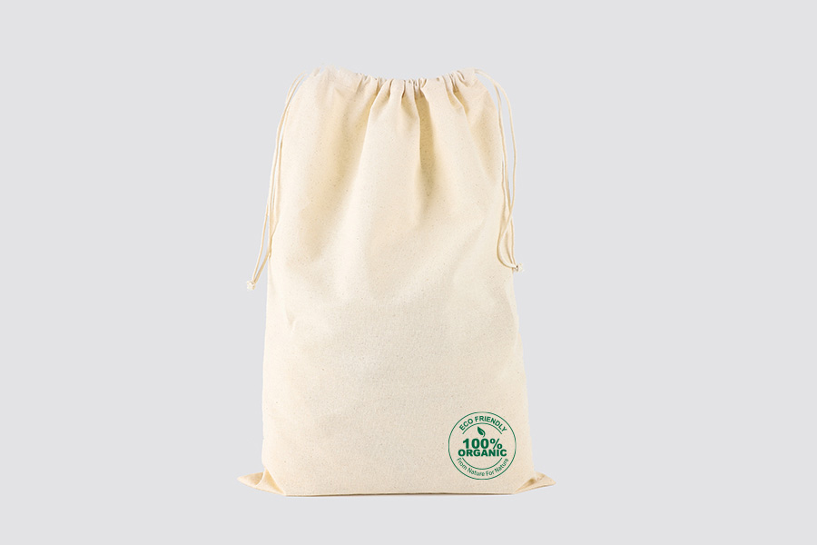 Cotton hairdryer bag, 37x38cm, with cord, natural