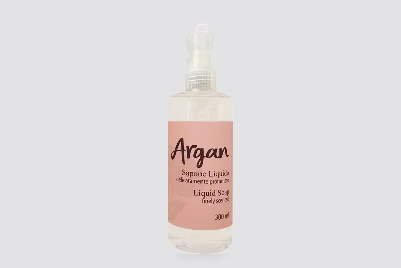 Argan – Spender 300 ml, Flüssigseife, mit Pumpspender vor hellgrauem Hintergrund